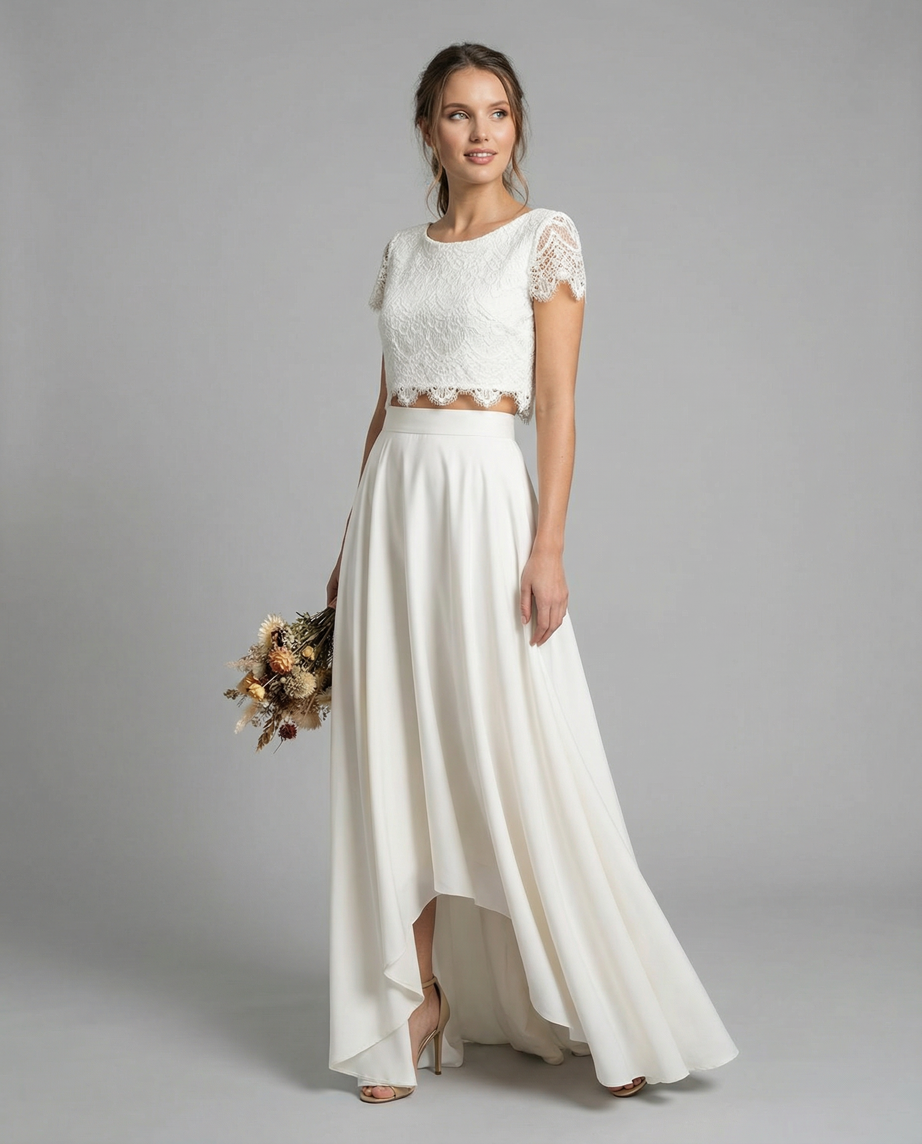 Bohemian Lace Wedding Dress – Elegant High-Low Design for Outdoor Ceremonies — detail view