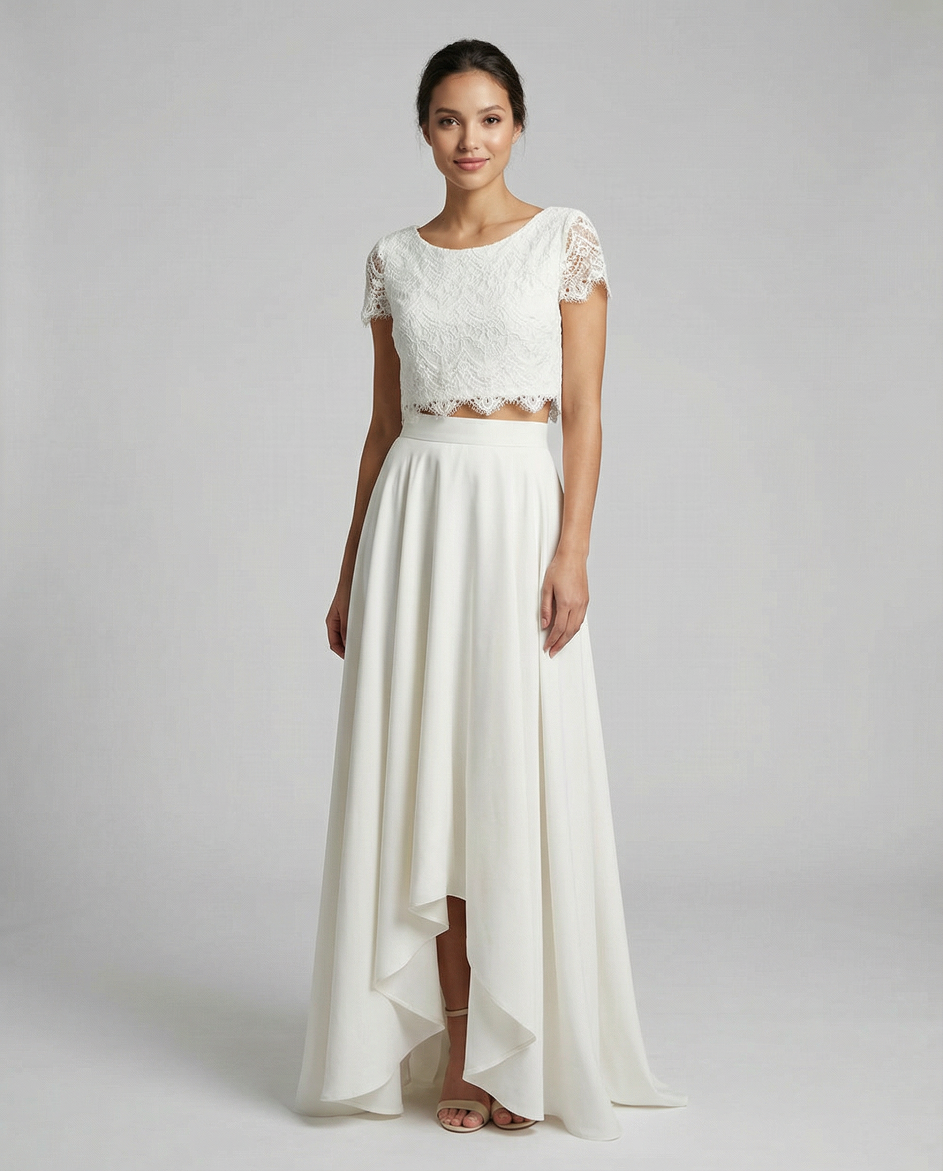 Bohemian Lace Wedding Dress – Elegant High-Low Design for Outdoor Ceremonies — side view