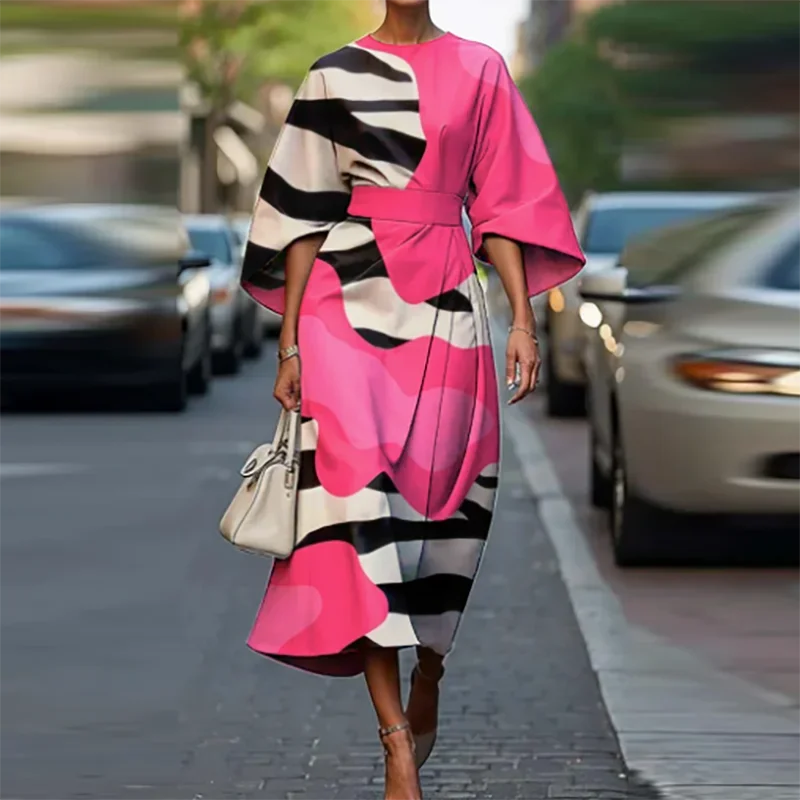 Bohemian Midi Dress – Chic High Waist Design for Summer Office Wear — alternative angle