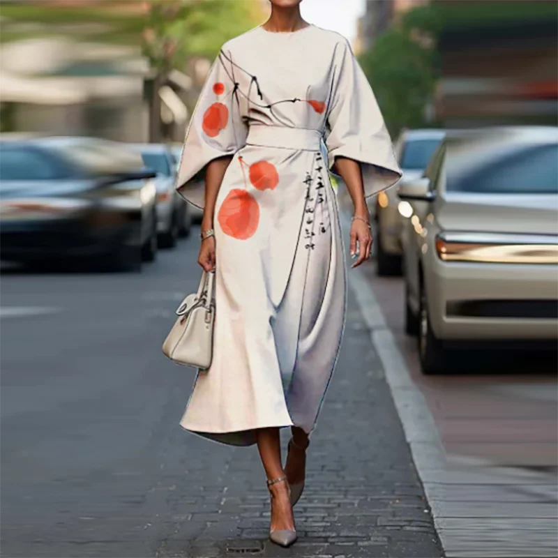 Bohemian Midi Dress – Chic High Waist Design for Summer Office Wear — fabric detail