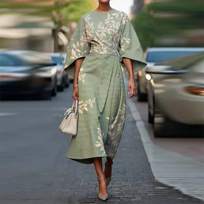Bohemian Midi Dress – Chic High Waist Design for Summer Office Wear — side detail