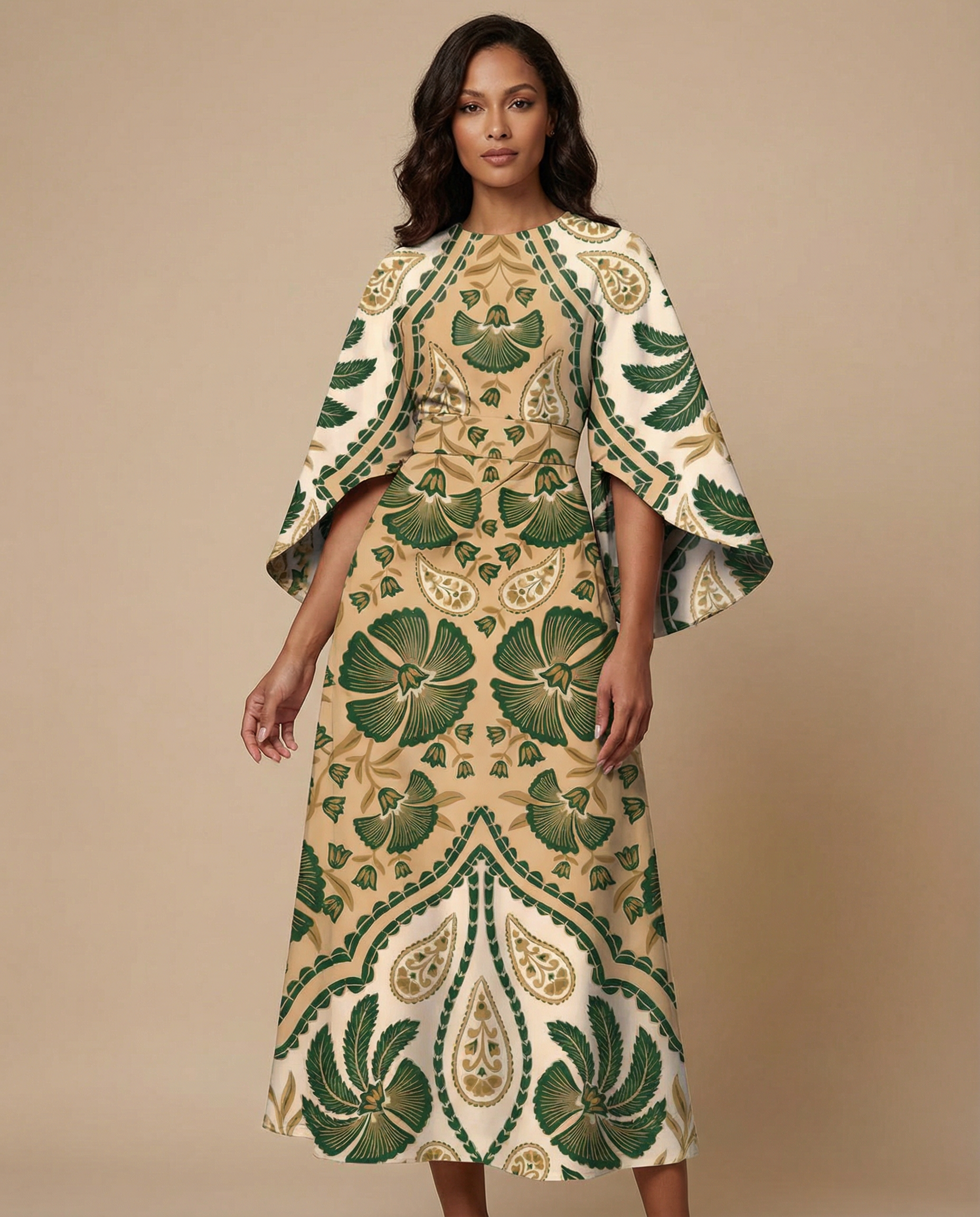 Bohemian Midi Dress – Chic High Waist Design for Summer Office Wear — side view