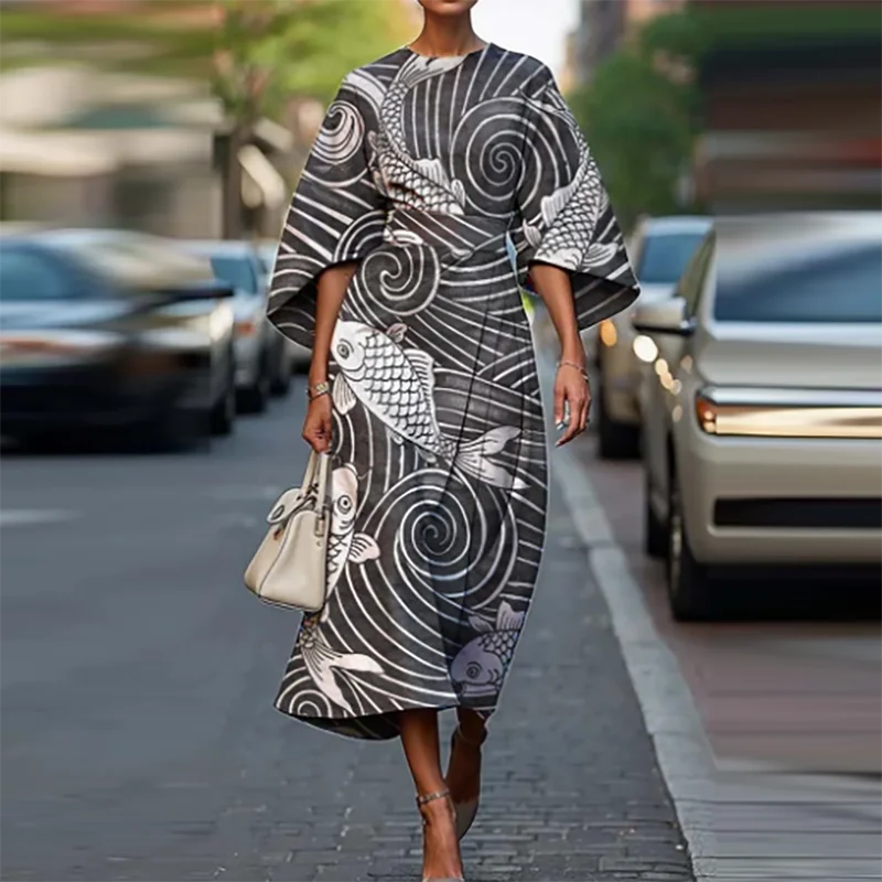 Bohemian Midi Dress – Chic High Waist Design for Summer Office Wear — styling detail
