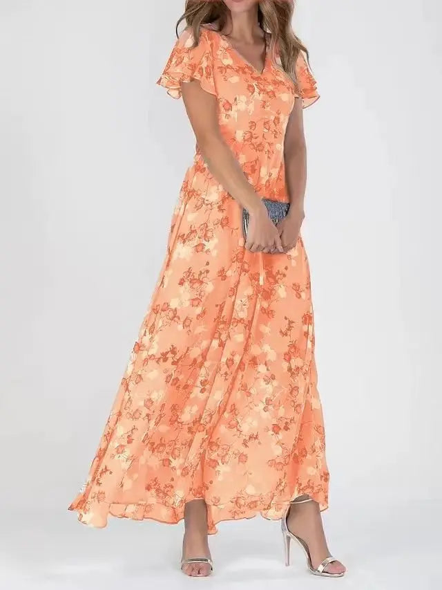 Floral Maxi Dress – Elegant Ruffle Sleeve Design for Effortless Summer Style — alternative angle