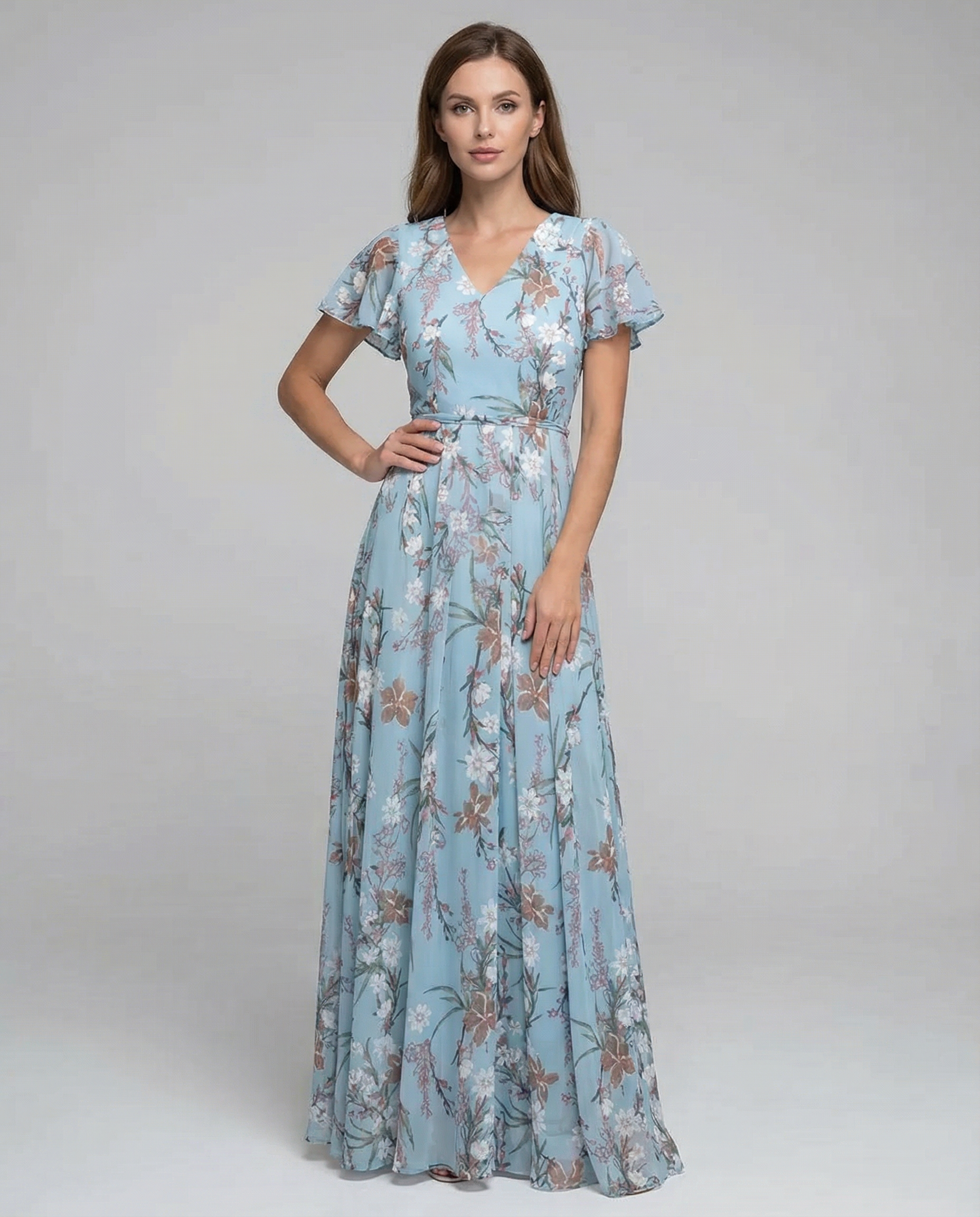 Floral Maxi Dress – Elegant Ruffle Sleeve Design for Effortless Summer Style — detail view
