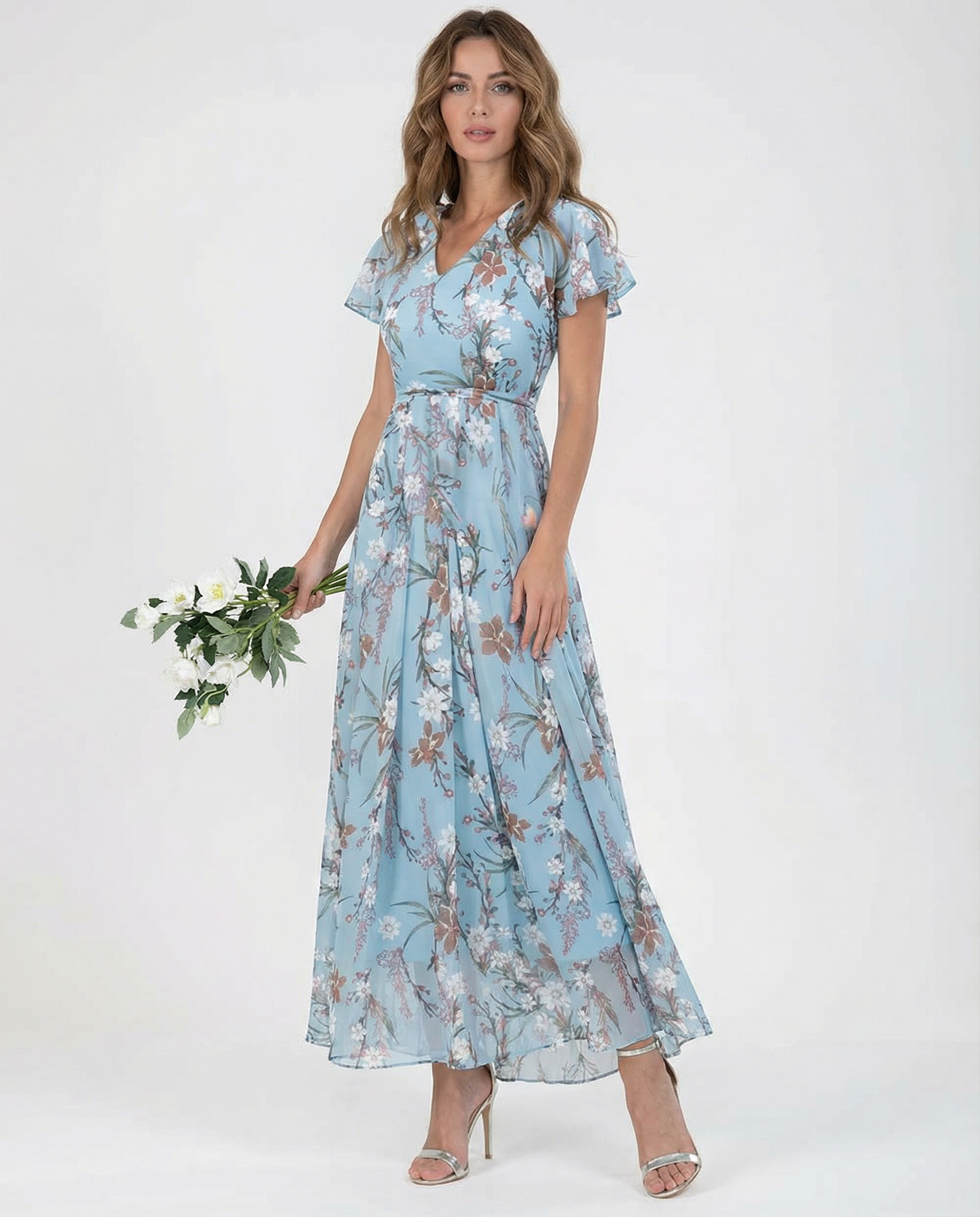 Floral Maxi Dress – Elegant Ruffle Sleeve Design for Effortless Summer Style — side view