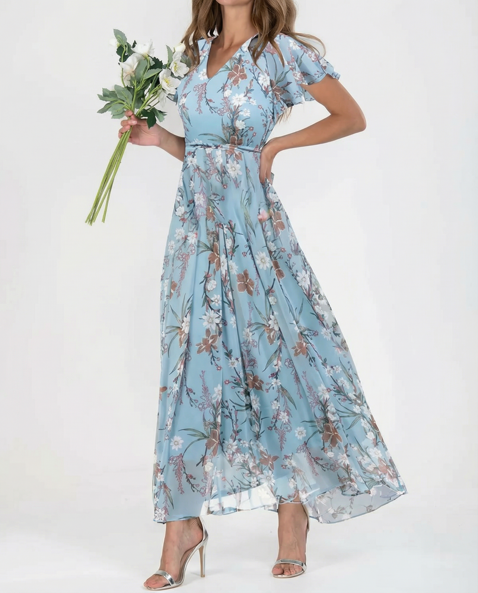 Floral Maxi Dress – Elegant Ruffle Sleeve Design for Effortless Summer Style