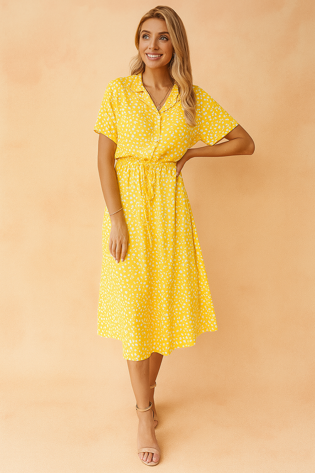Boho Style V-Neck Short Sleeve Tiered Midi Summer Dress — fabric detail