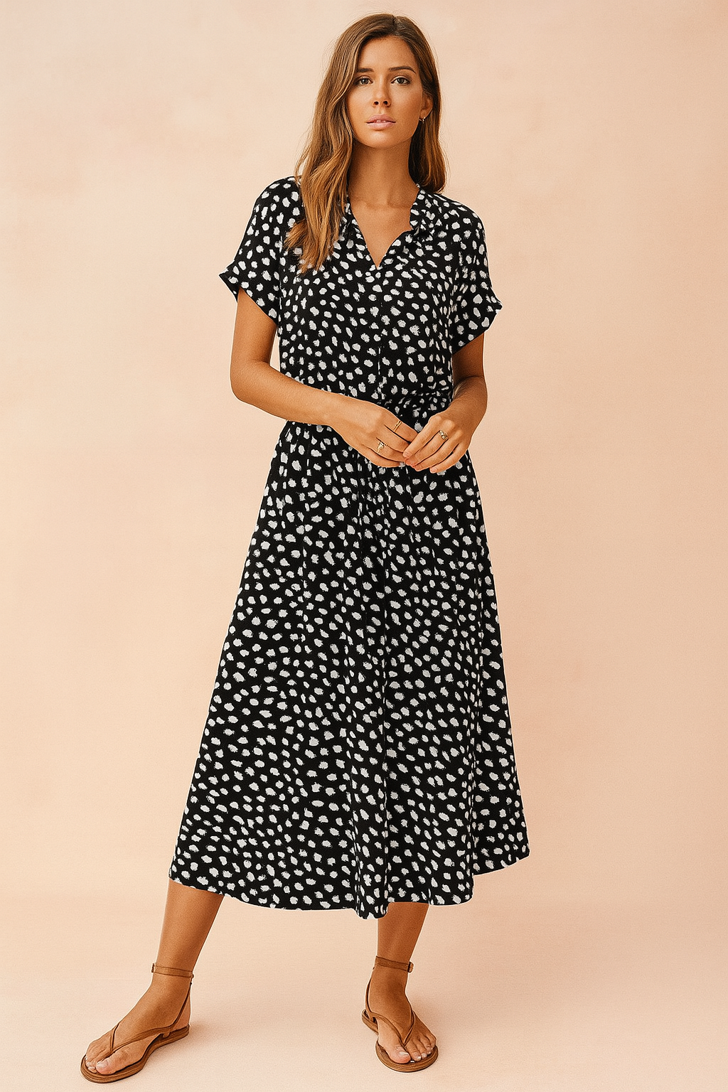 Boho Style V-Neck Short Sleeve Tiered Midi Summer Dress — side view
