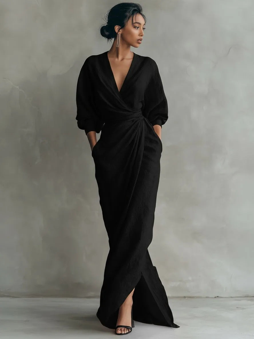 Boho V Neck Maxi Dress – Elegant Draped Design for Summer Parties — alternative angle