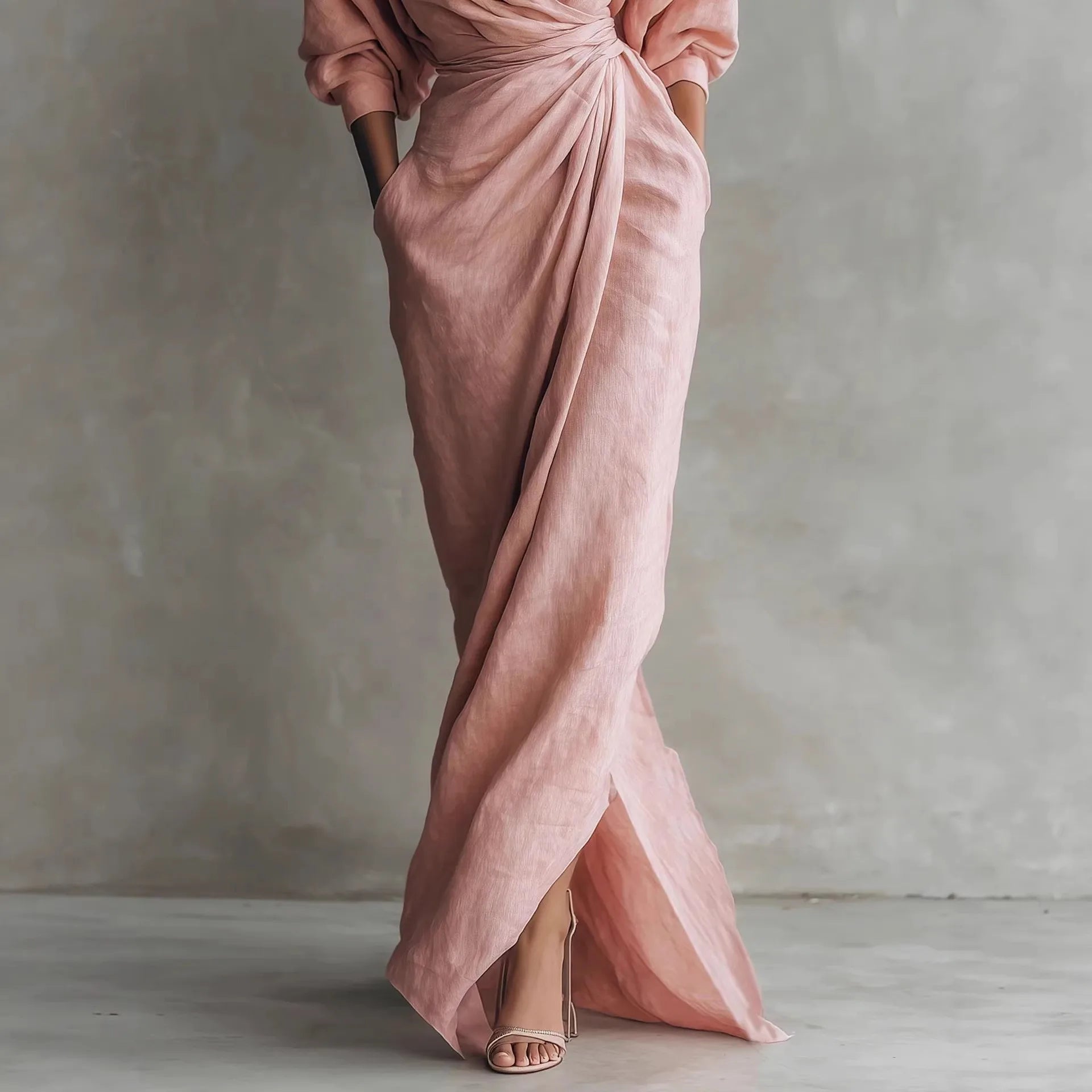 Boho V Neck Maxi Dress – Elegant Draped Design for Summer Parties — detail view