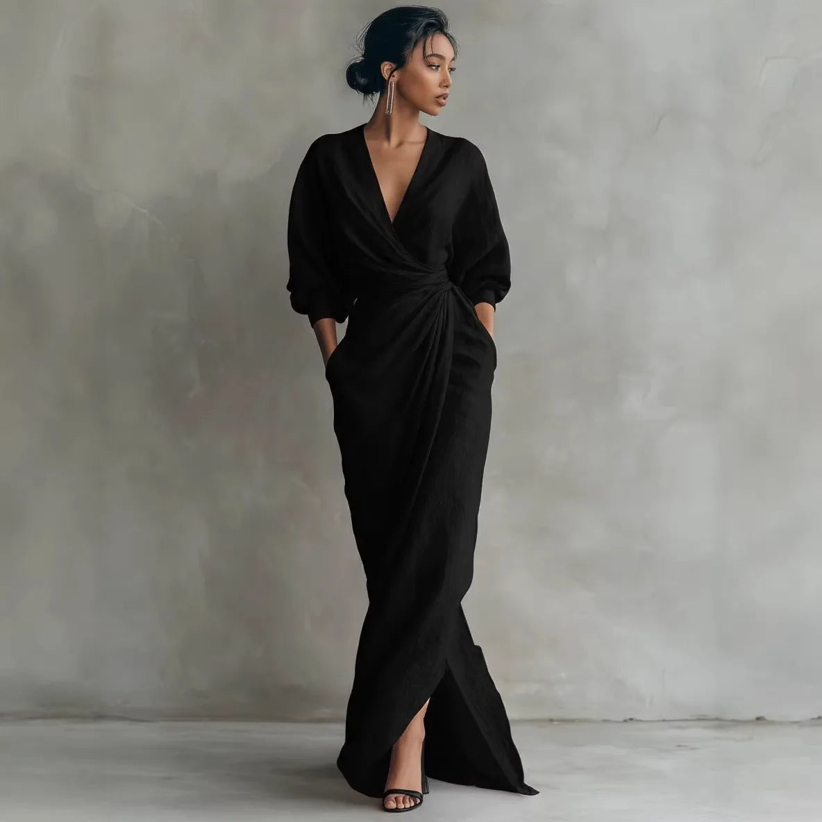 Boho V Neck Maxi Dress – Elegant Draped Design for Summer Parties — side view
