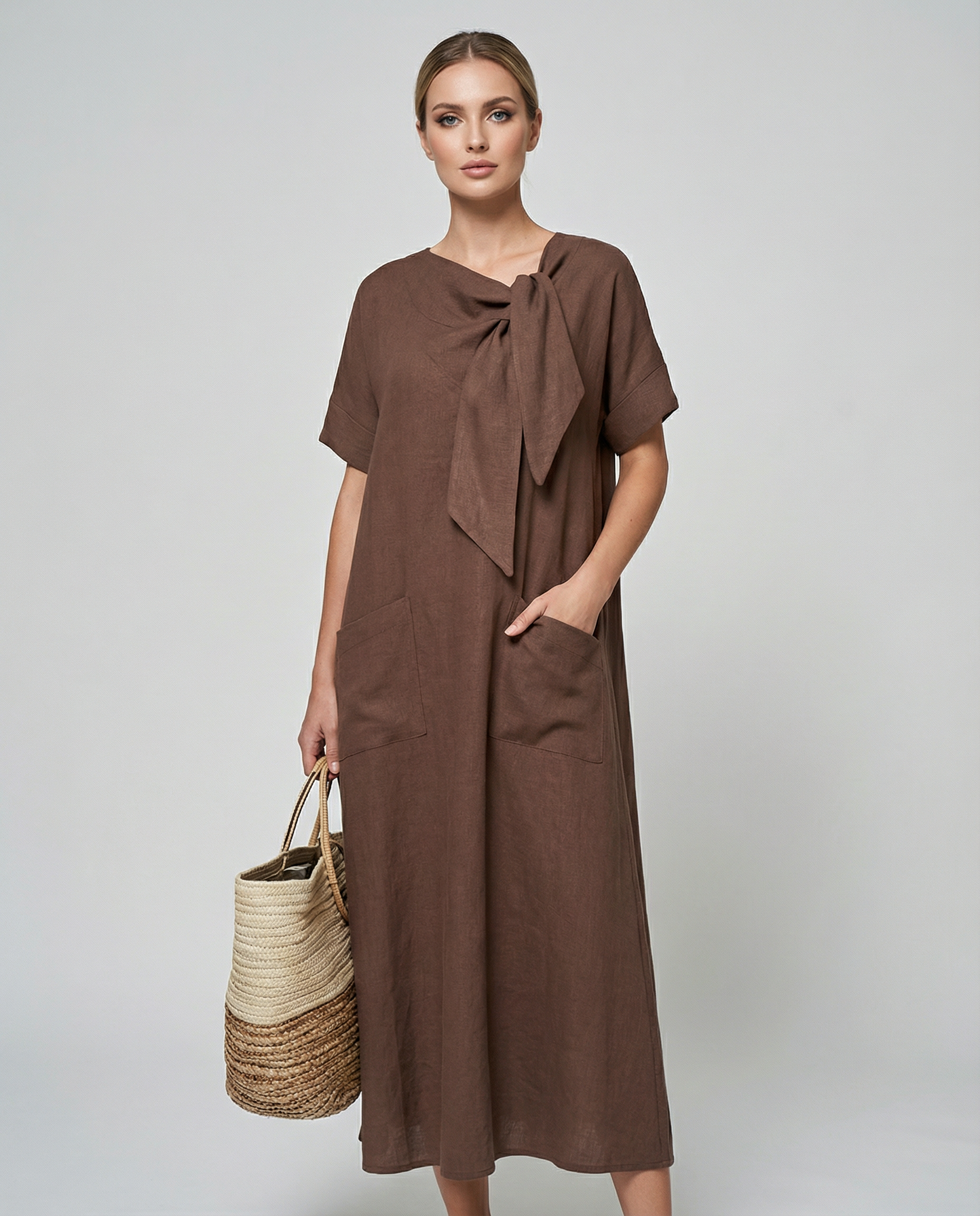 Boho Vintage Dress – Relaxed Fit with Lace-Up Detail for Summer Outings — back view