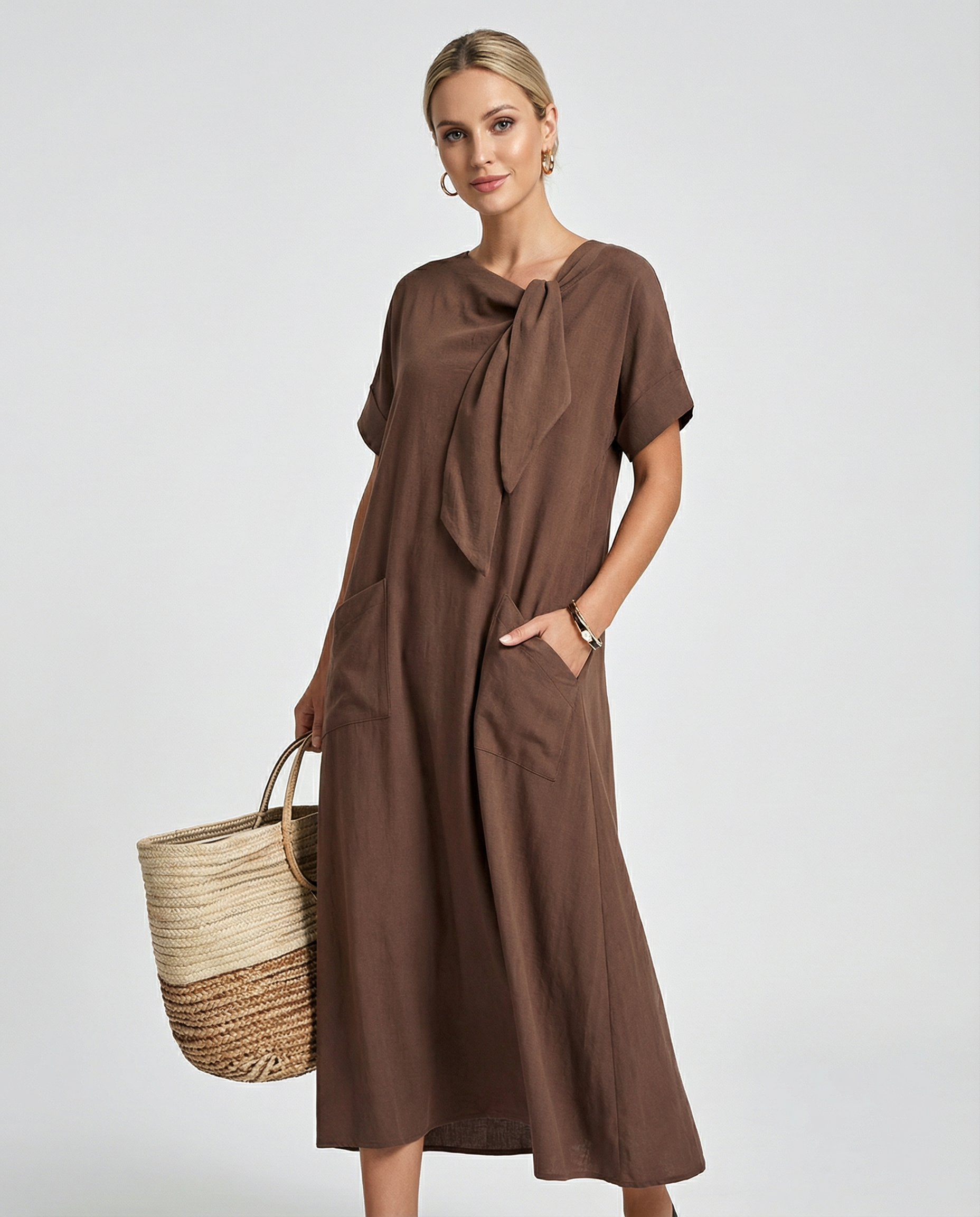 Boho Vintage Dress – Relaxed Fit with Lace-Up Detail for Summer Outings