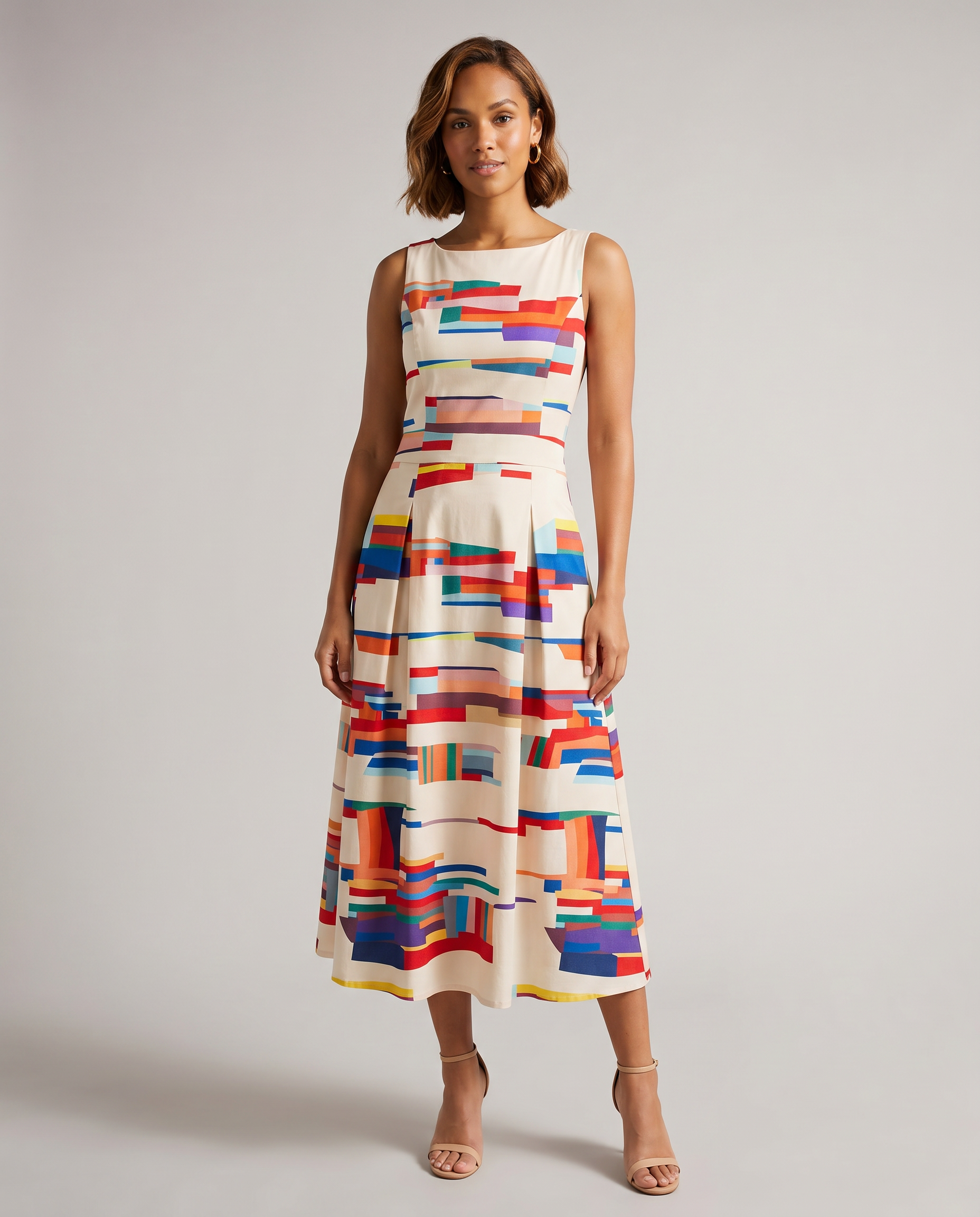 Bold Geometric Print V-Neck Midi Dress for Statement Style — side view