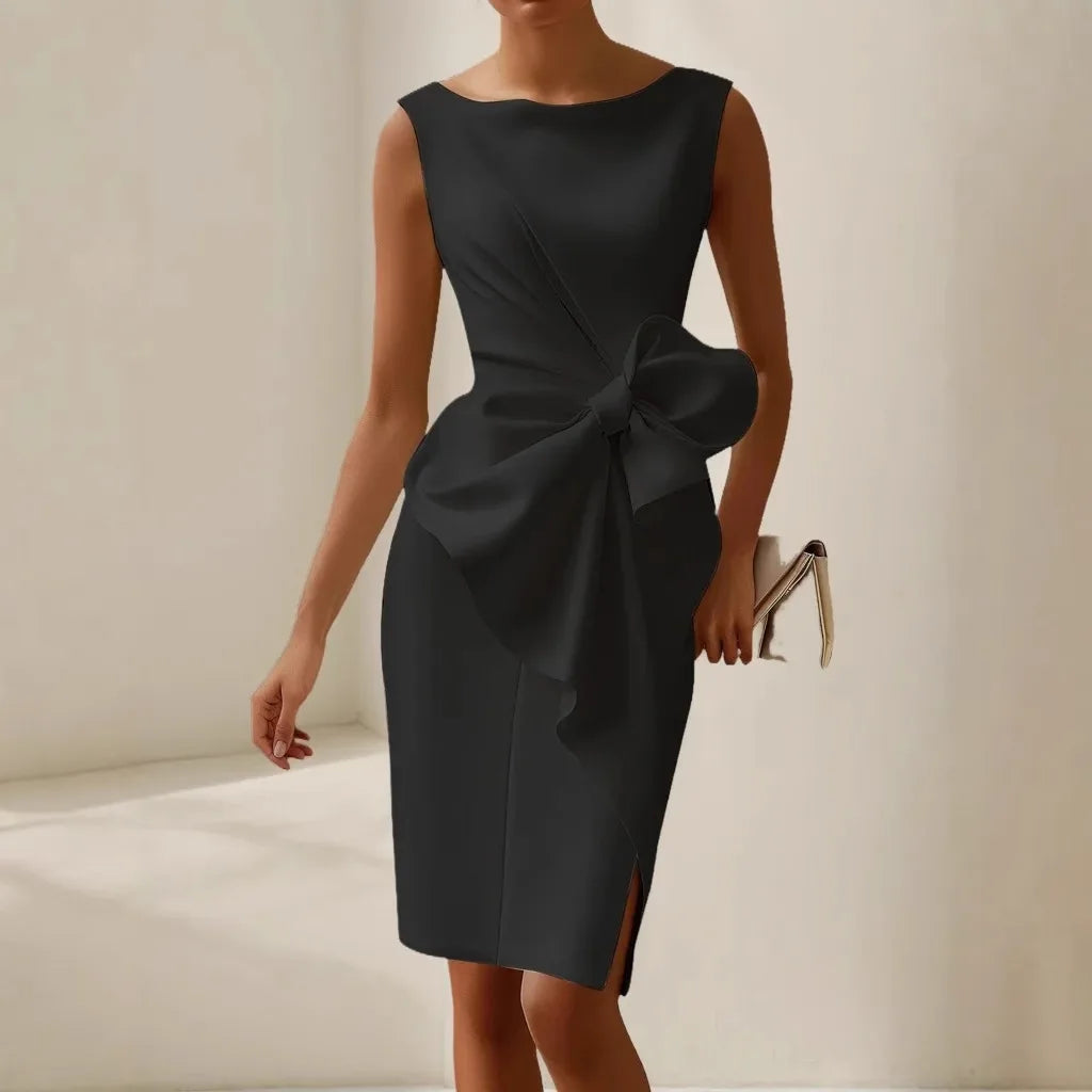 Bow Dress – Elegant Sleeveless Slim Fit Evening Wear — back view