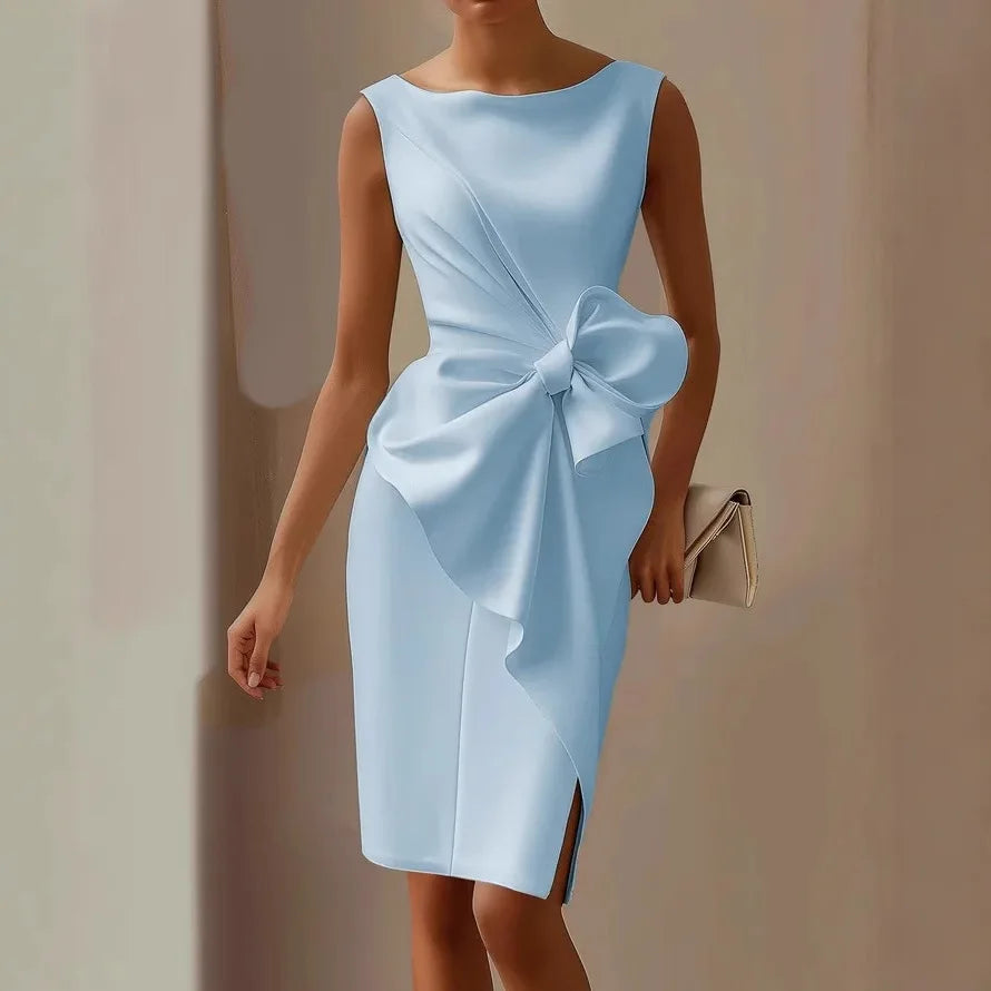 Bow Dress – Elegant Sleeveless Slim Fit Evening Wear — model wearing
