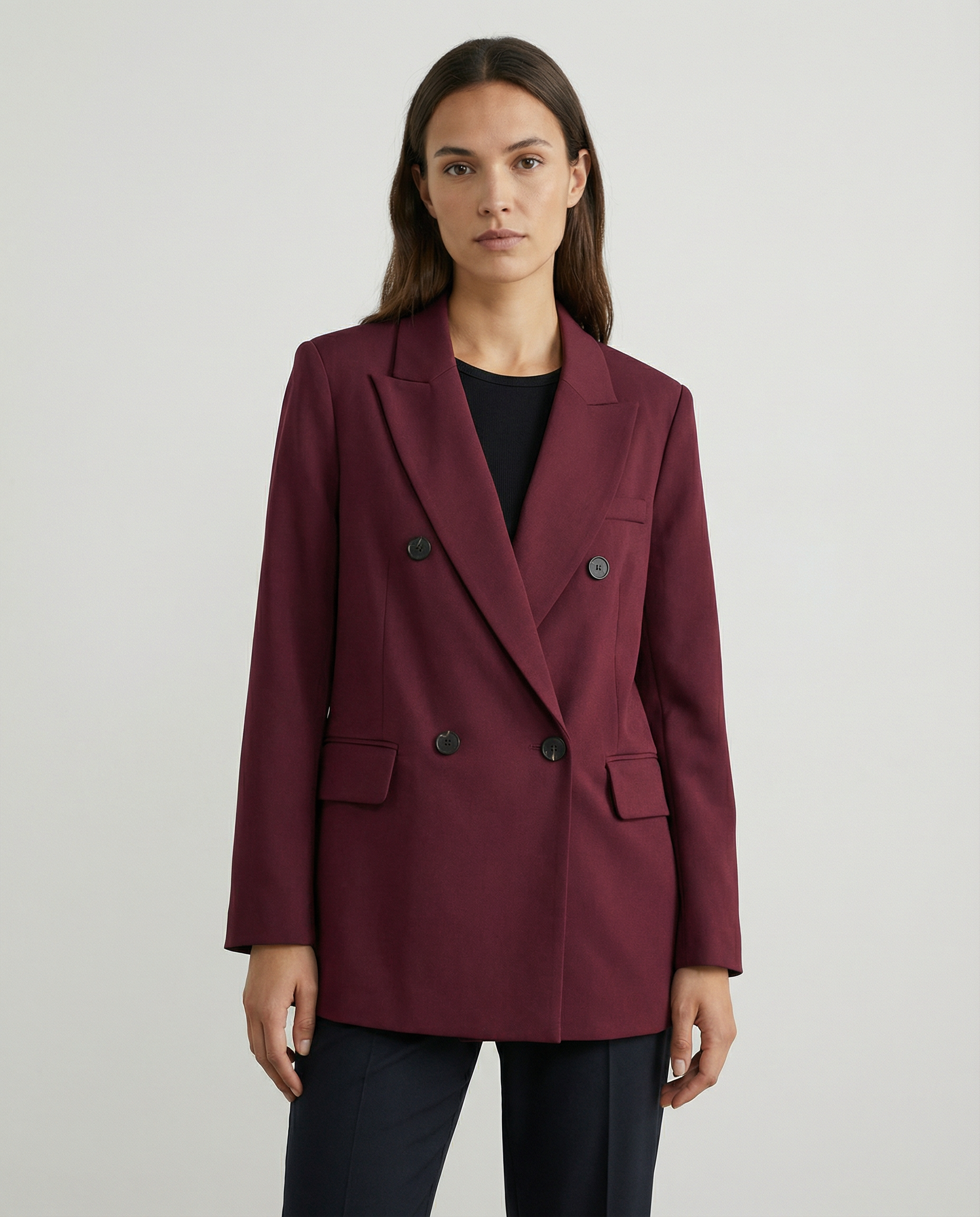 Burgundy Vintage Blazer – Double Breasted Autumn Essential — back view