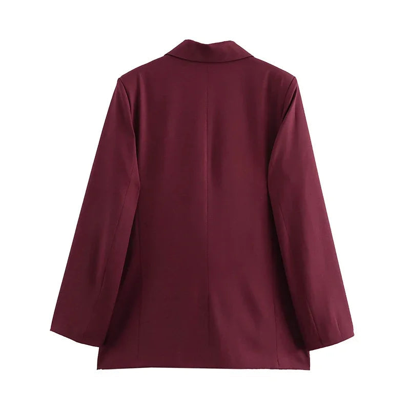 Burgundy Vintage Blazer – Double Breasted Autumn Essential — close-up