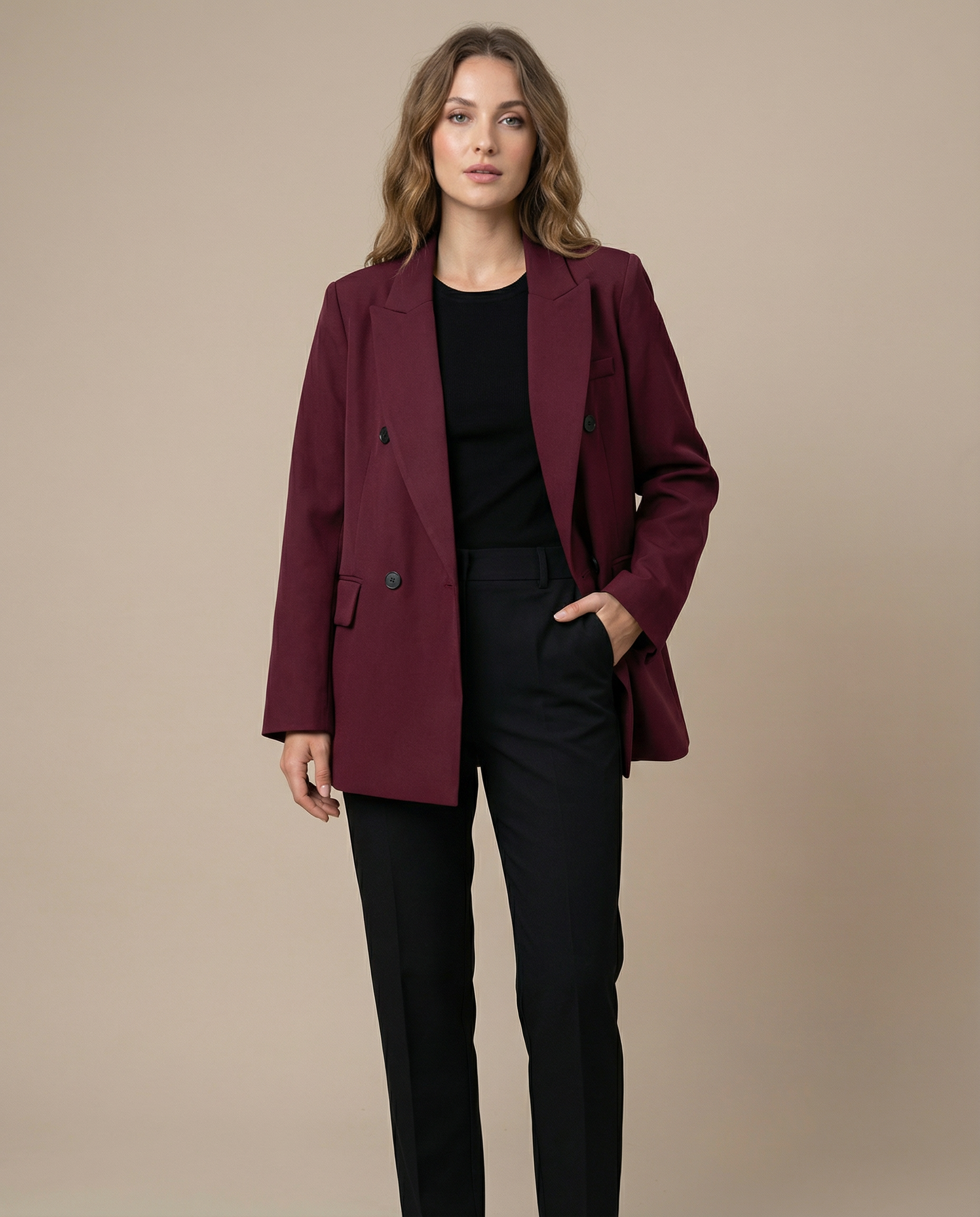 Burgundy Vintage Blazer – Double Breasted Autumn Essential — detail view
