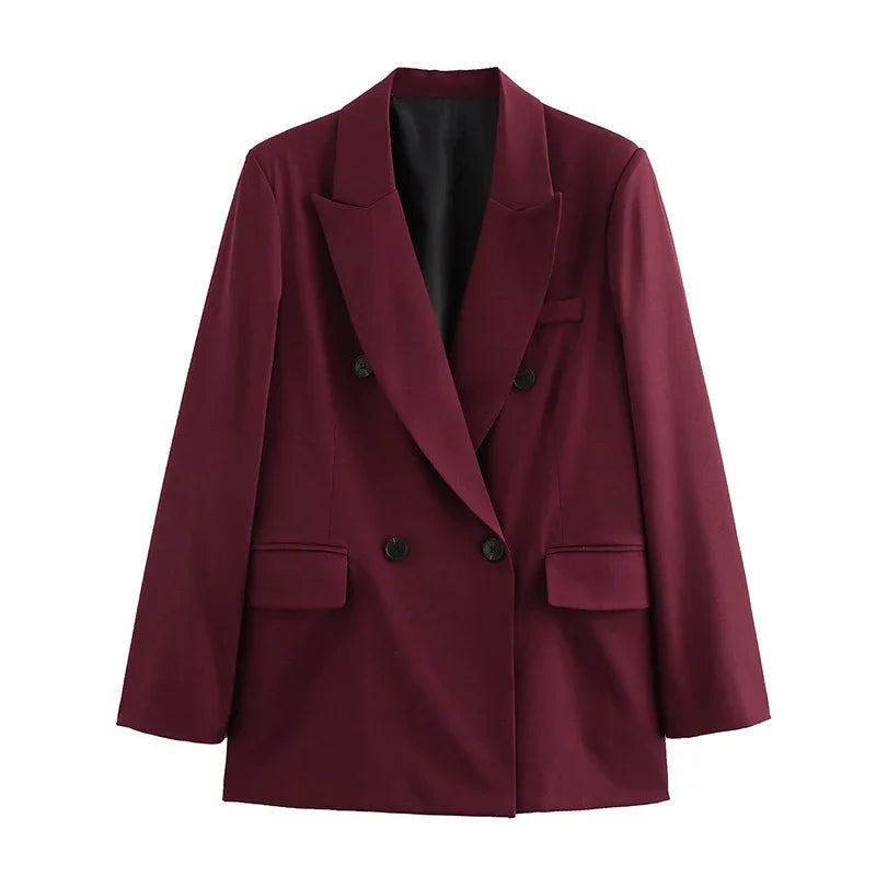 Burgundy Vintage Blazer – Double Breasted Autumn Essential — model wearing