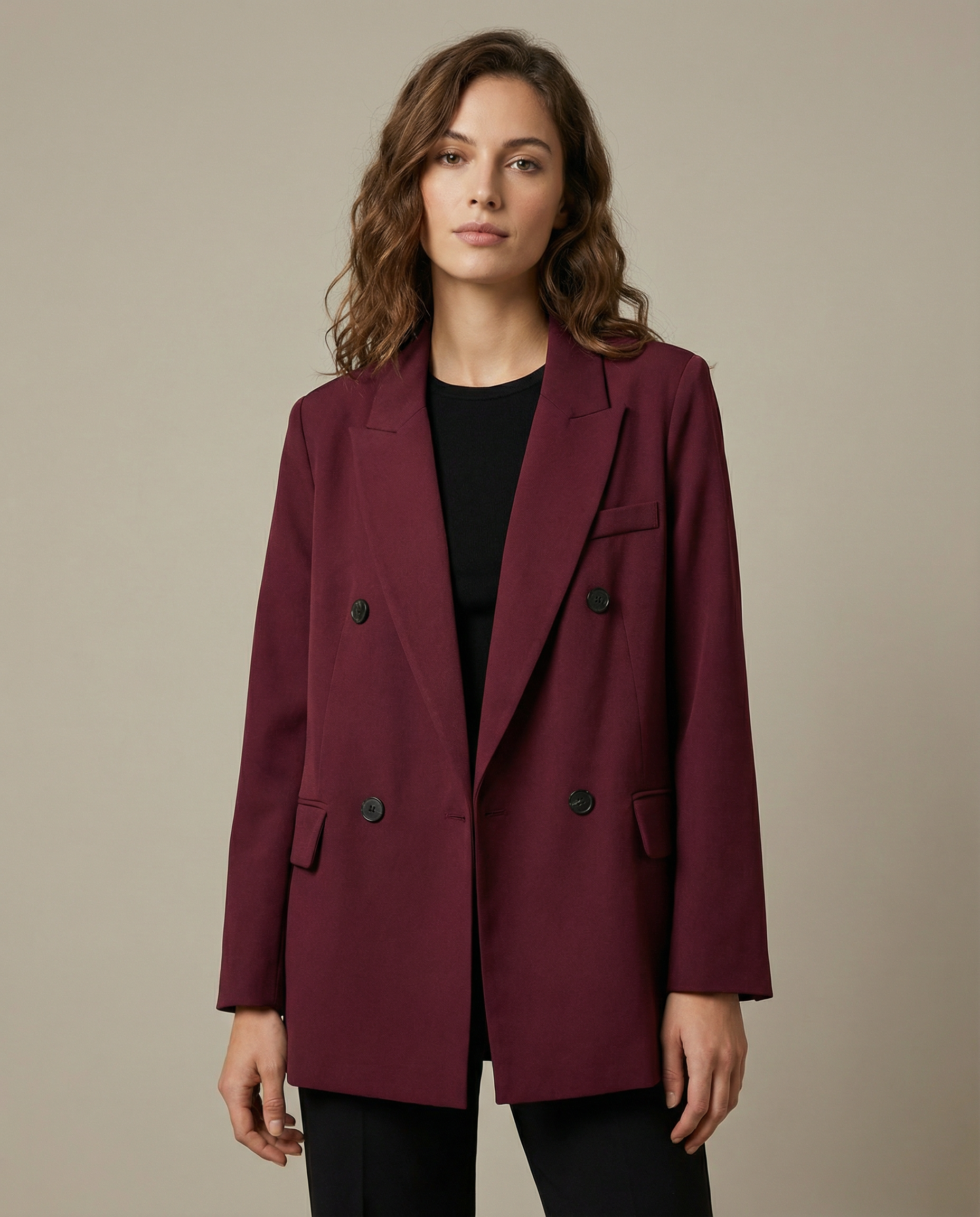 Burgundy Vintage Blazer – Double Breasted Autumn Essential — side view