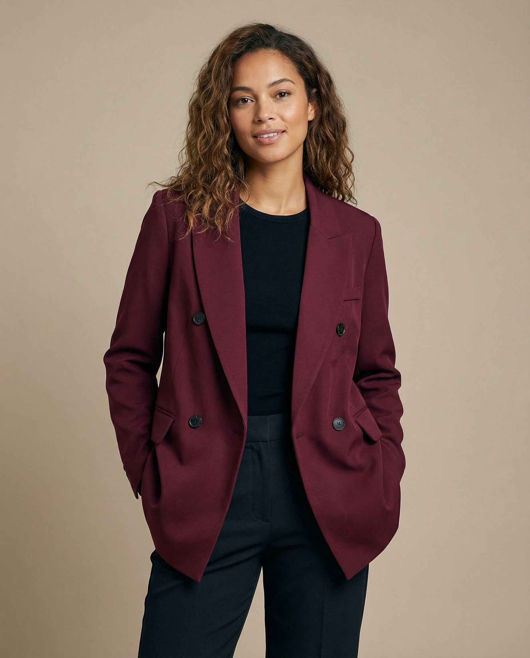 Burgundy Vintage Blazer – Double Breasted Autumn Essential