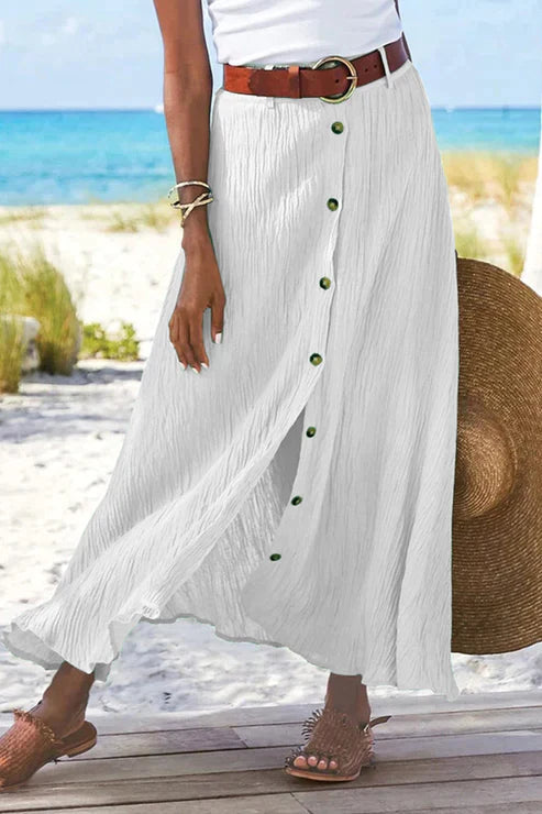 Button-Front High-Waist Linen Maxi Skirt — back view