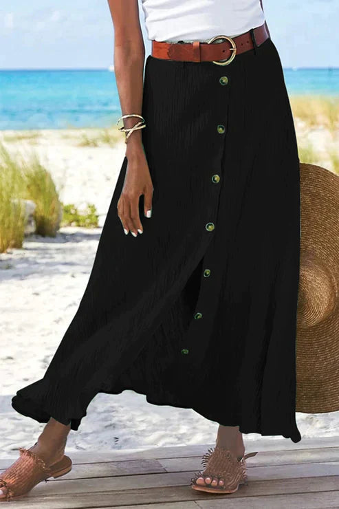 Button-Front High-Waist Linen Maxi Skirt — side view