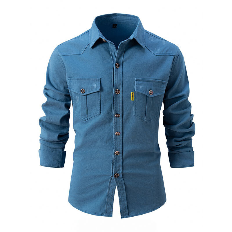 Cargo Pocket Long Sleeve Shirt for Men — close-up