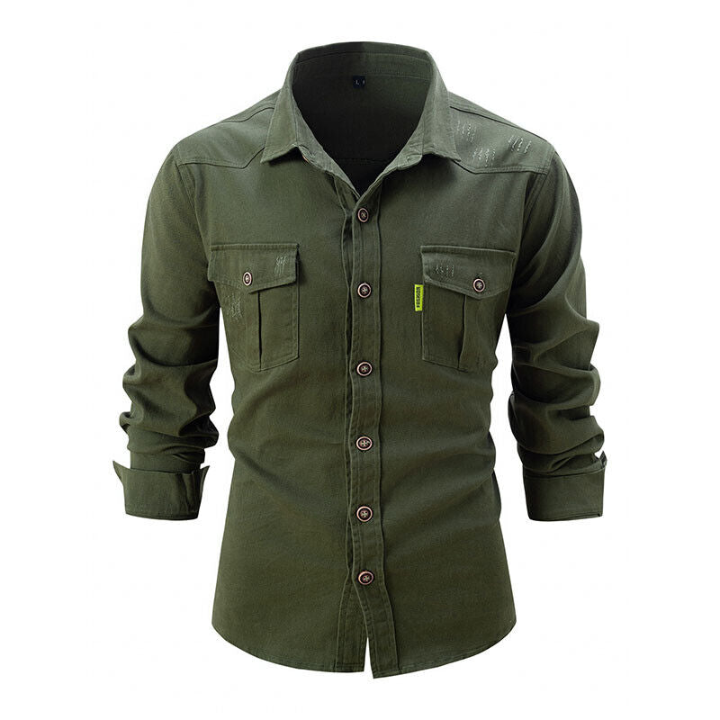 Cargo Pocket Long Sleeve Shirt for Men — fabric detail