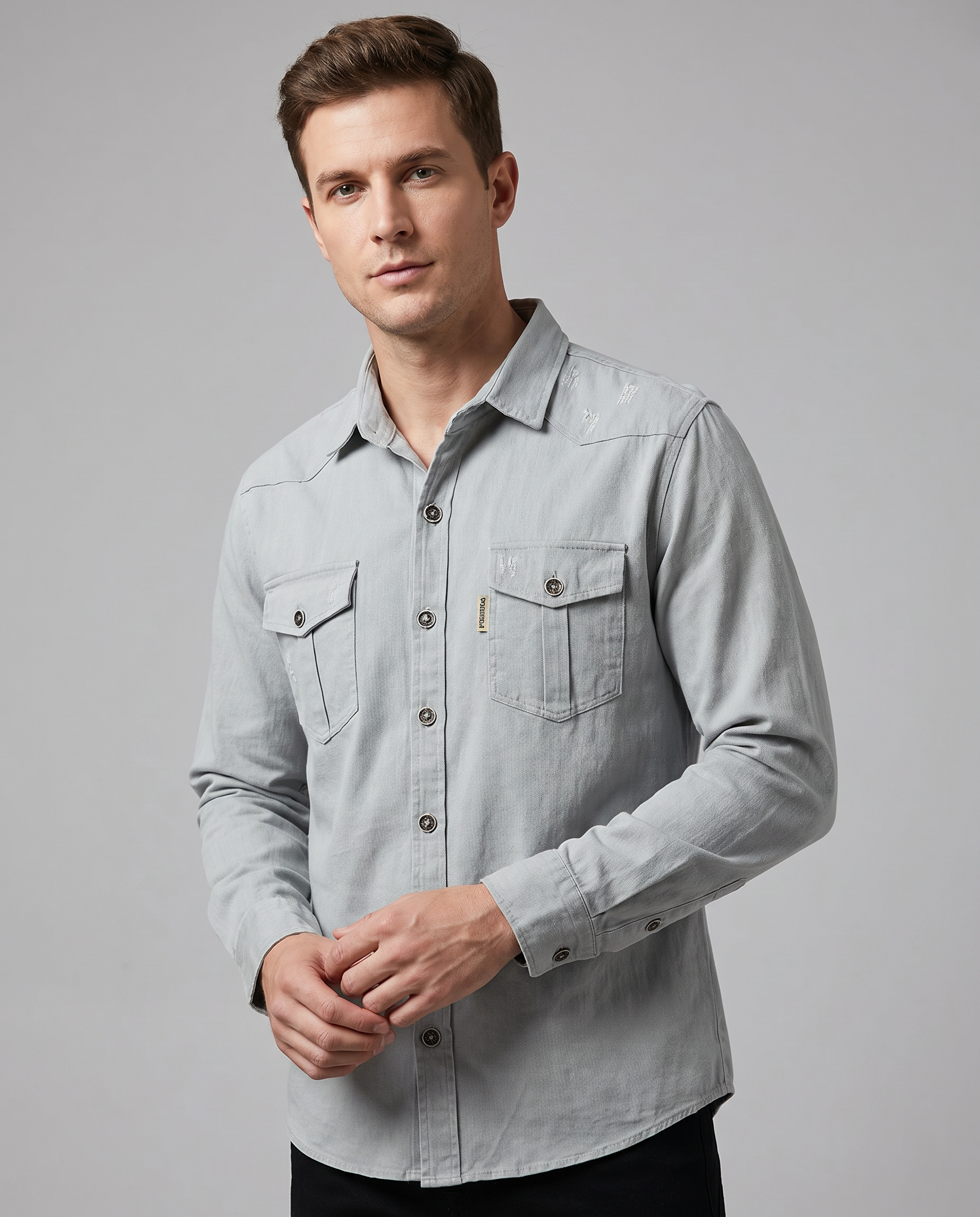 Cargo Pocket Long Sleeve Shirt for Men — side view
