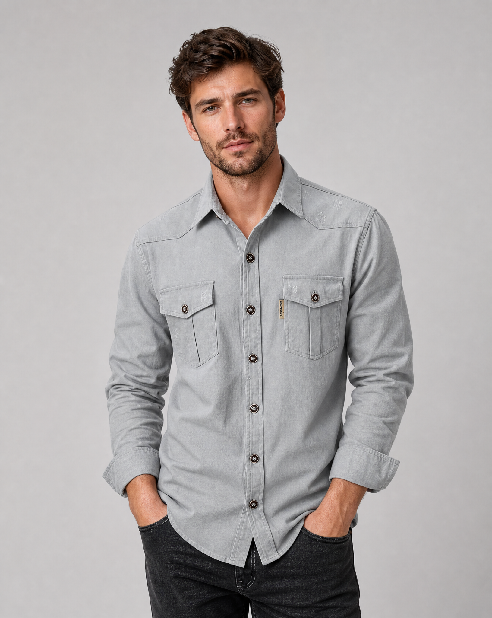 Cargo Pocket Long Sleeve Shirt for Men