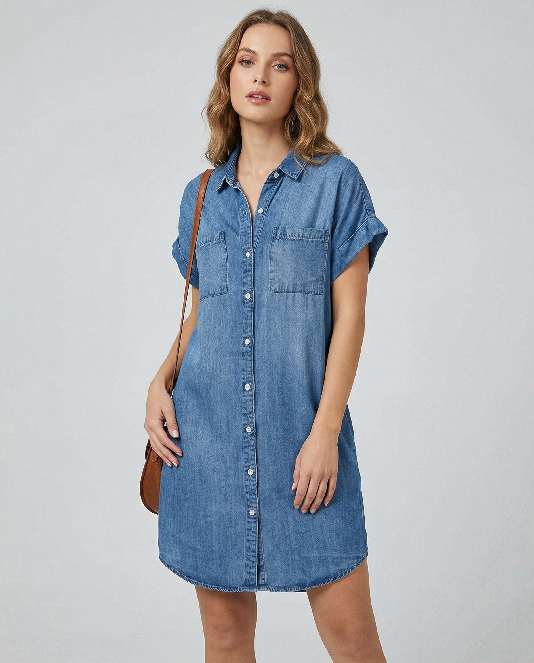 Casual Denim Shirt Dress – Relaxed Fit with Practical Pockets for Everyday Wear — back view