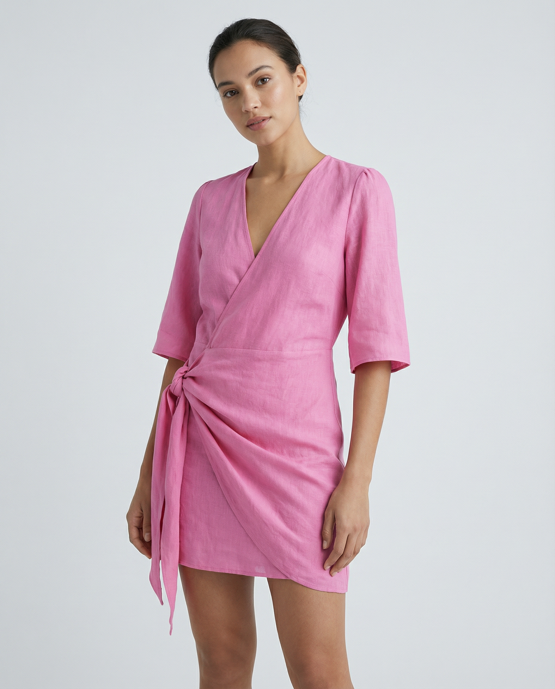 Casual Dress – Elegant V-Neck Lace-Up Summer Outfit — detail view