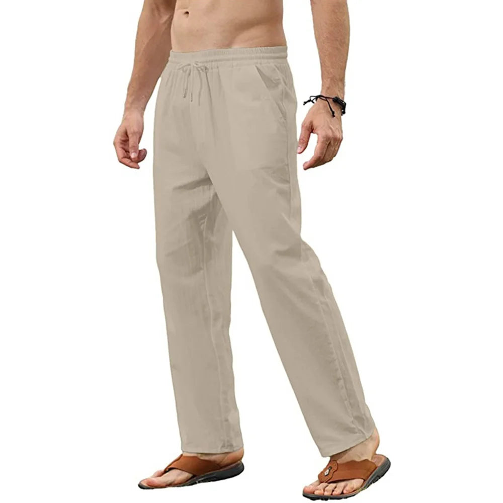 Casual Pants – Breathable Cotton Linen Drawstring Joggers — alternative angle