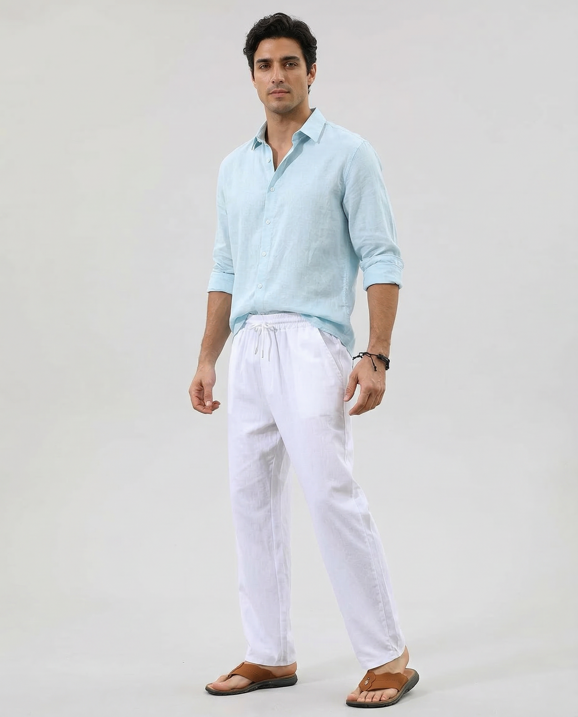 Casual Pants – Breathable Cotton Linen Drawstring Joggers — back view