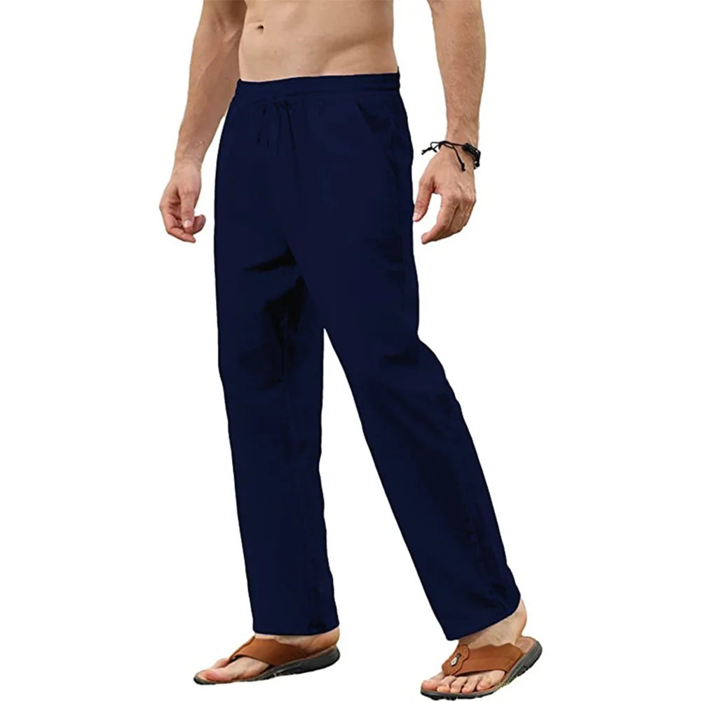 Casual Pants – Breathable Cotton Linen Drawstring Joggers — close-up