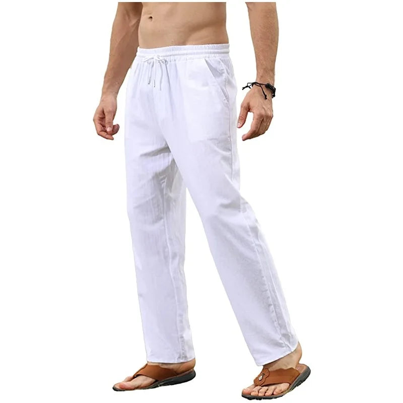 Casual Pants – Breathable Cotton Linen Drawstring Joggers — model wearing