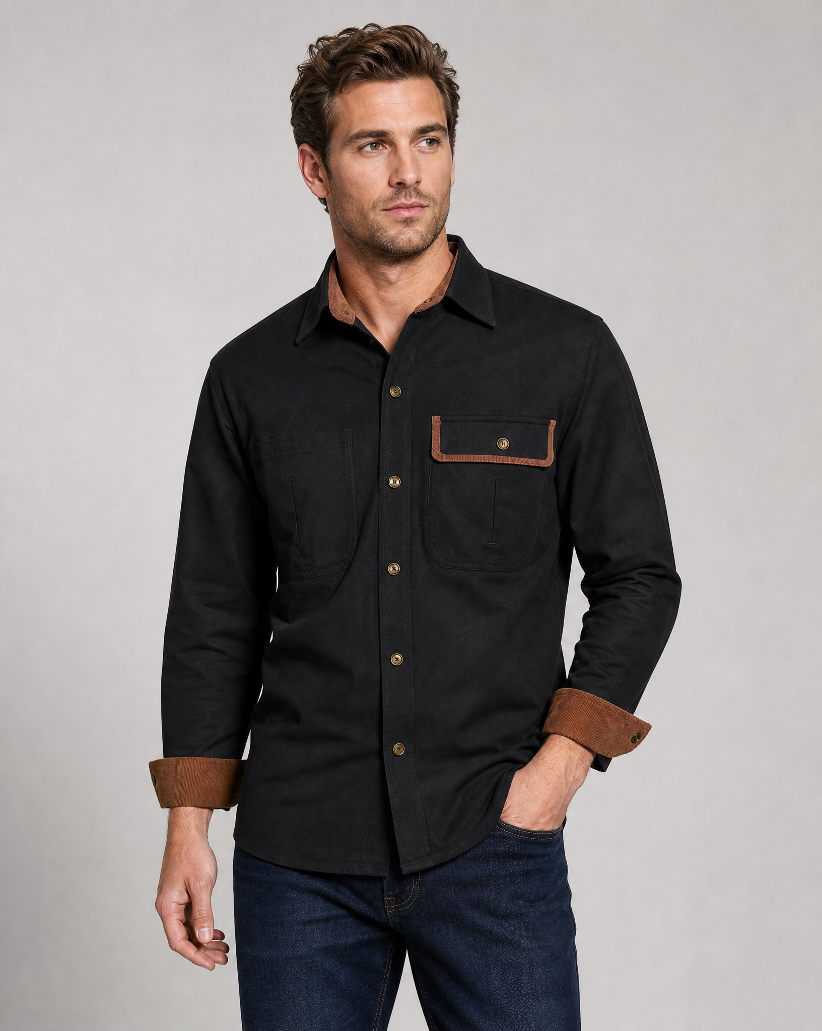 Casual Trendy Long Sleeve Shirt for Men — back view