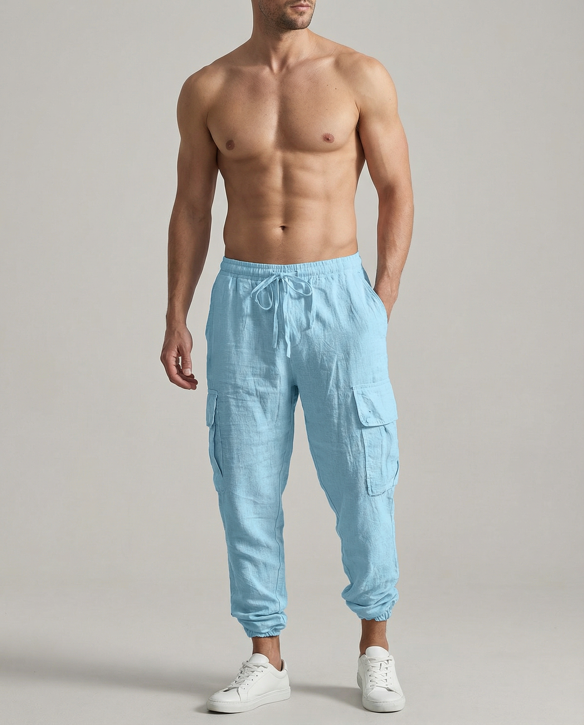 Casual Trousers – Comfortable Multi-Pocket Drawstring Design — back view