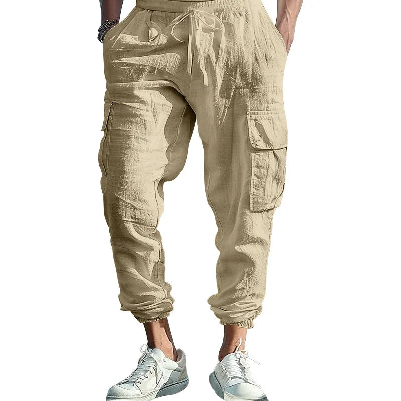 Casual Trousers – Comfortable Multi-Pocket Drawstring Design — close-up