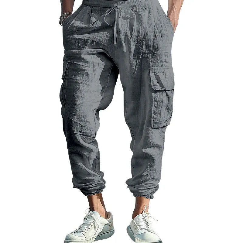 Casual Trousers – Comfortable Multi-Pocket Drawstring Design — model wearing
