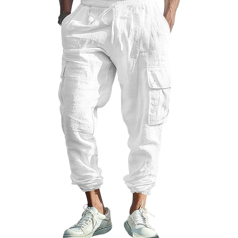 Casual Trousers – Comfortable Multi-Pocket Drawstring Design — side view