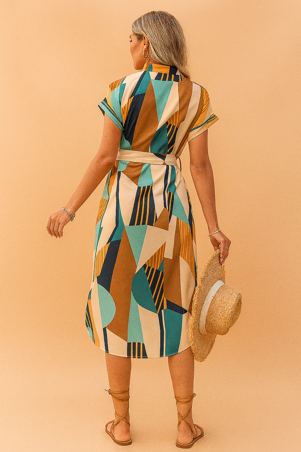 Casual V-Neck Short Sleeve T-Shirt Midi Dress for Everyday — model wearing