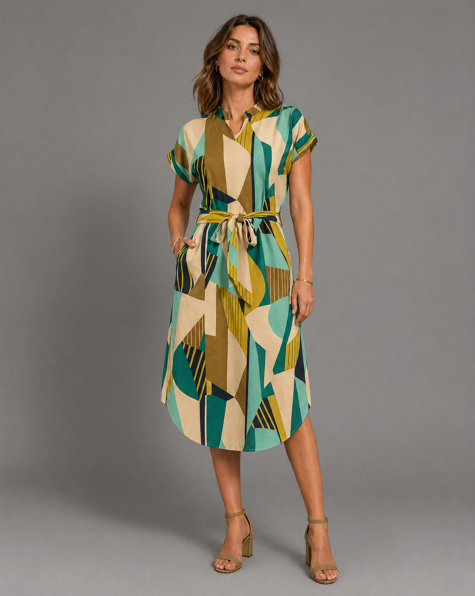 Casual V-Neck Short Sleeve T-Shirt Midi Dress for Everyday — side view