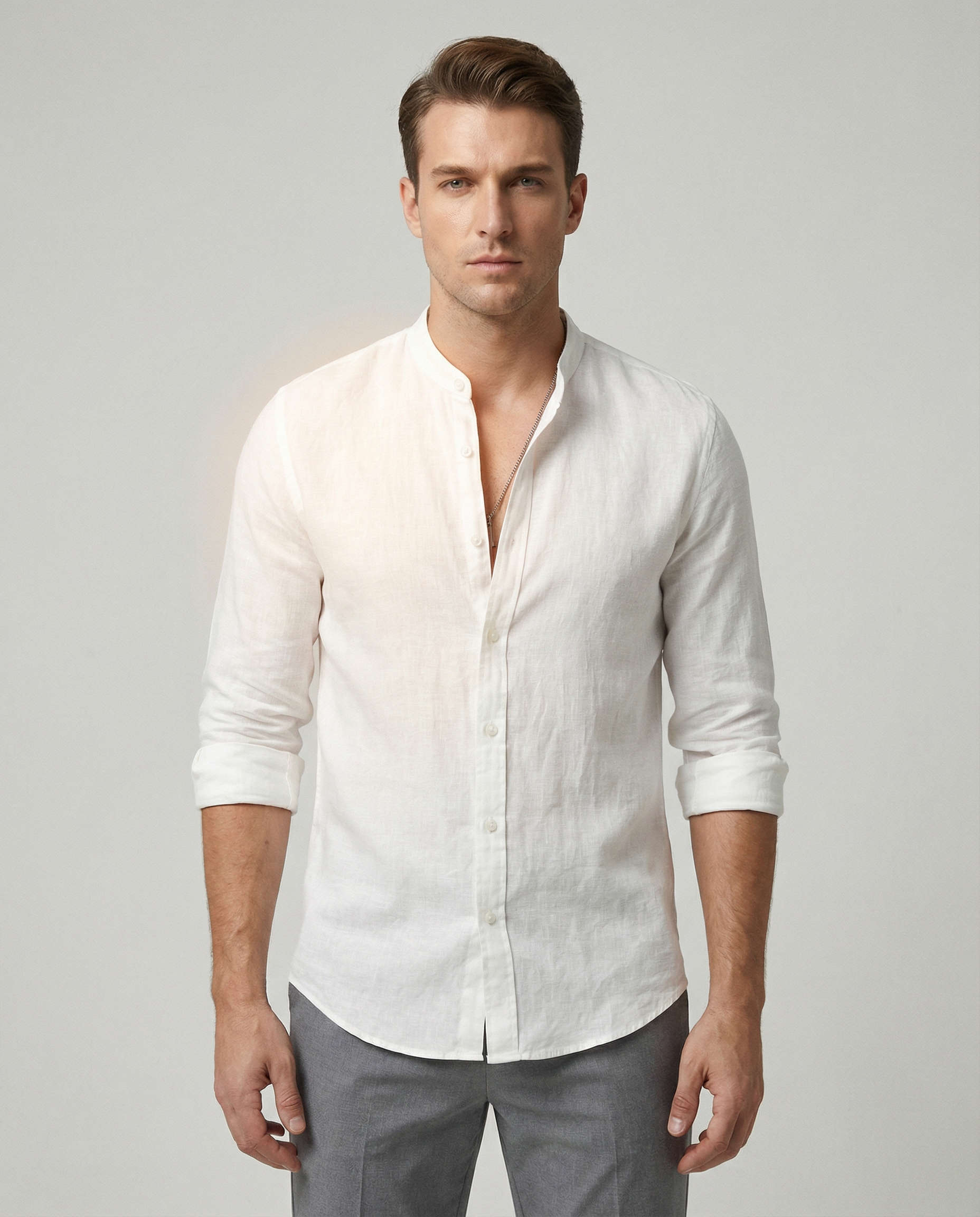 Cedar Men's Linen Shirt – Lightweight Stand-Up Collar for Summer Comfort — back view