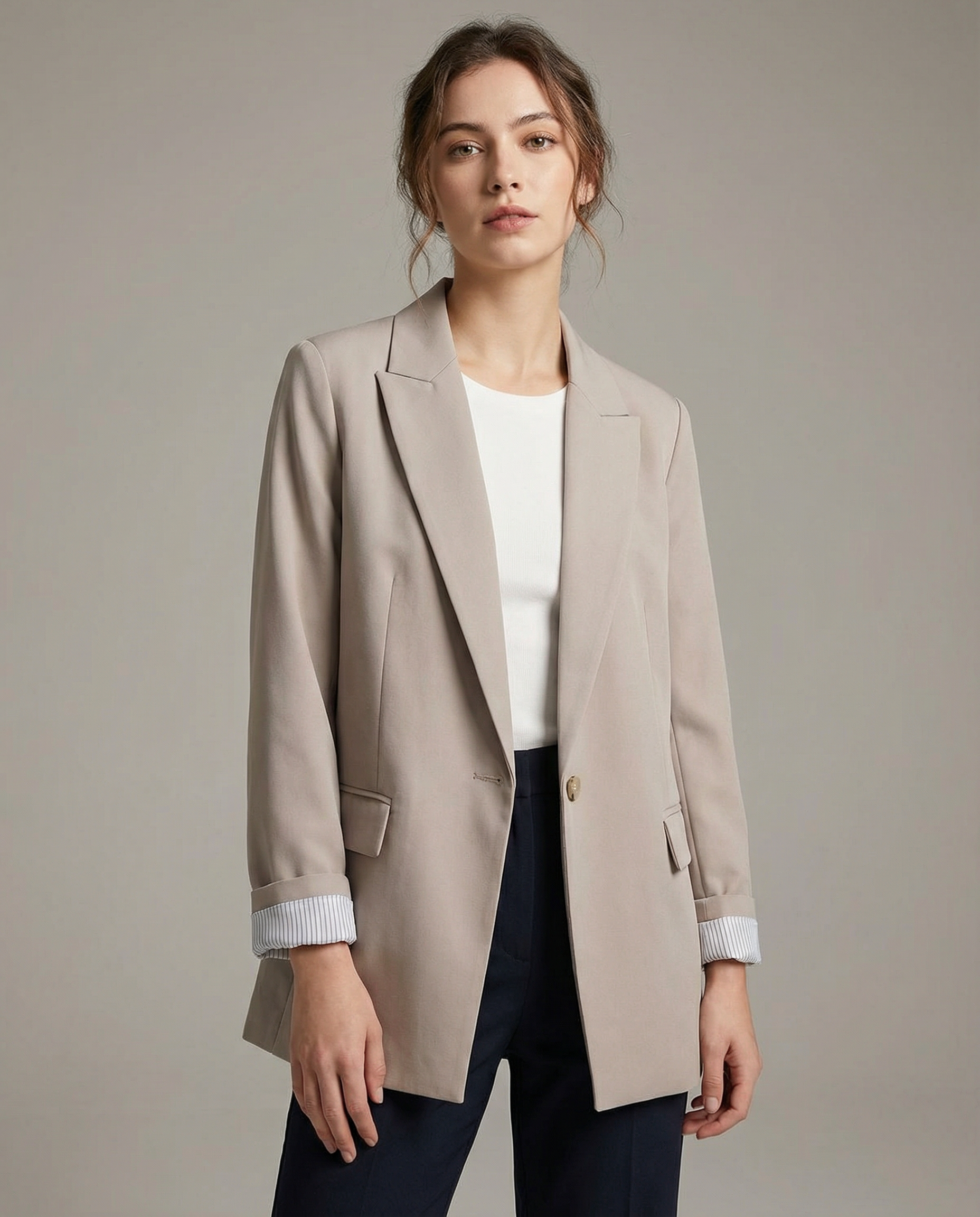 Charmchant Oversized Blazer – Chic Linen Layering Piece — detail view