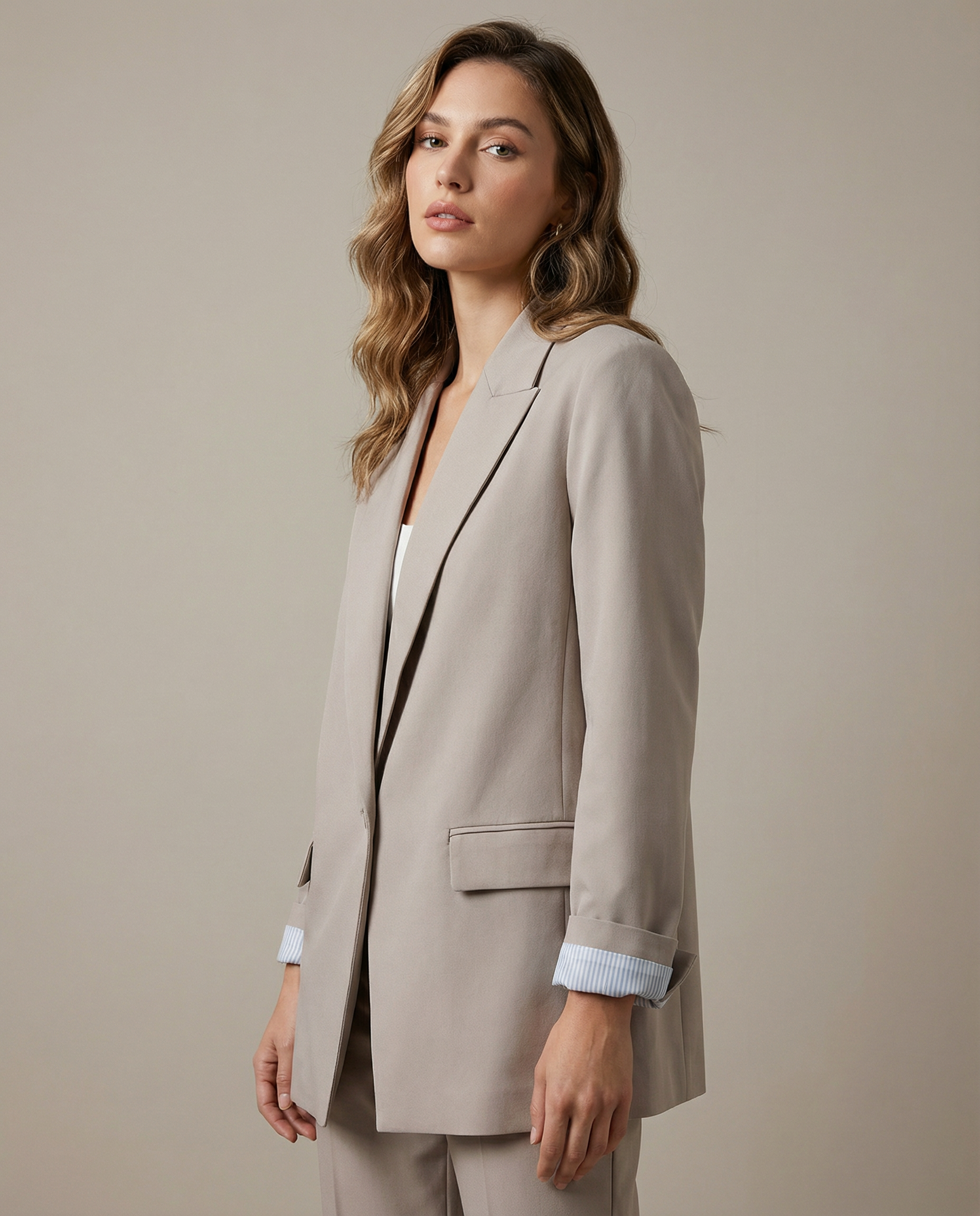 Charmchant Oversized Blazer – Chic Linen Layering Piece — side view