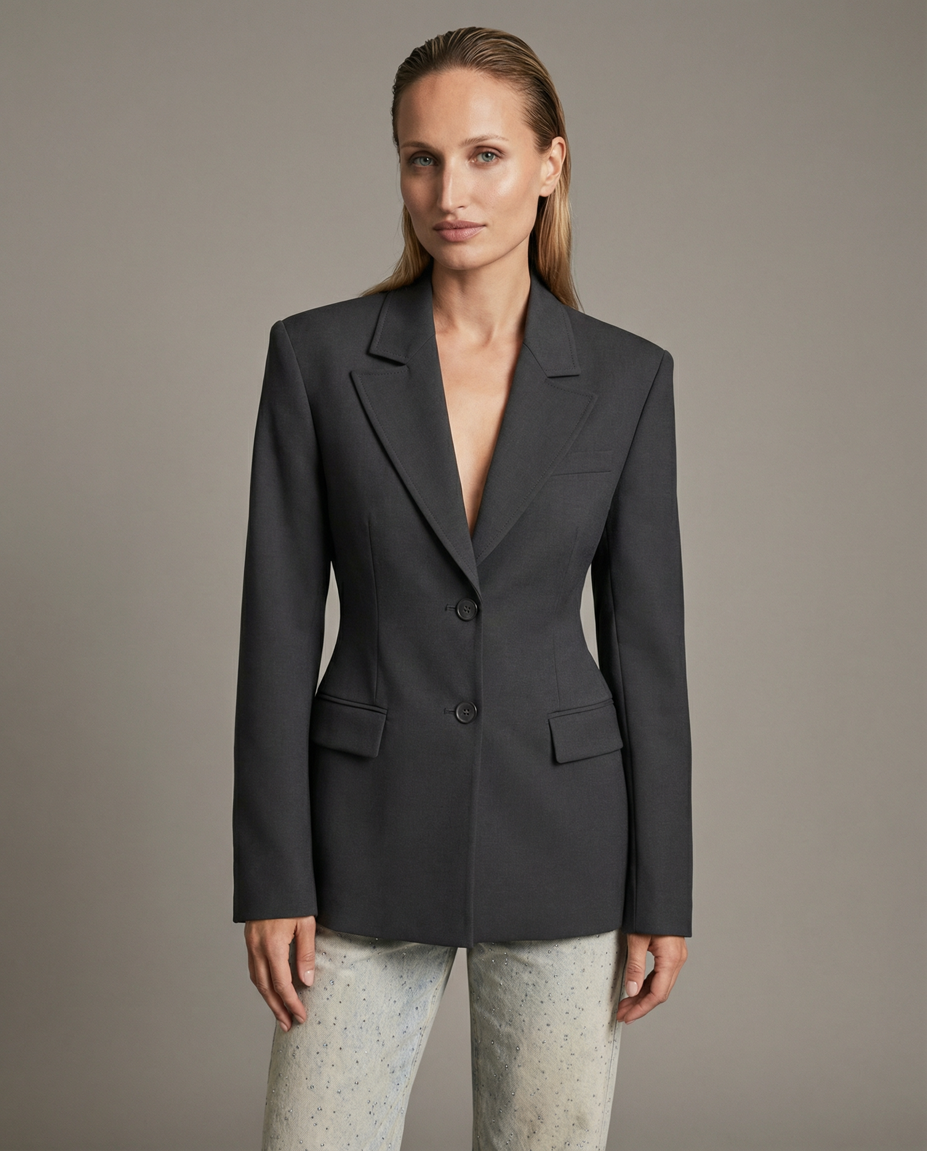 Chic Blazer Jacket – Elegant Notched Collar for All-Season Versatility — detail view